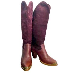 Zodiac Burgundy Suede/Leather Tall Western Boots Size 6